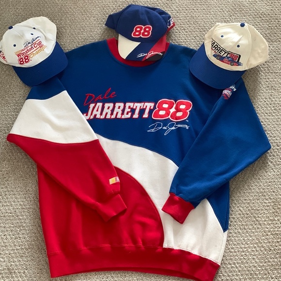 Nascar Other - Vintage Dale Jarrett Nascar bundle Men’s Large sweater and 3 hats
